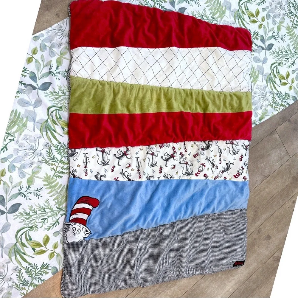 Dr. Seuss Baby Color Block Reversible Crib Quilt Comforter Patchwork Play Mat